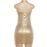 EVE Solid Color Halterneck Bodycon Dress GZJQ-K6D05323A