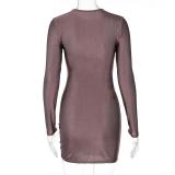 EVE Solid Color Long Sleeve Mini Dress GYEF-GA186