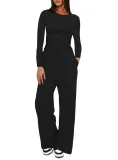 EVE Sport Long Sleeve Solid Color Two Piece Pants Set GYWO-8836