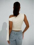EVE Solid-Color Slash Neck Sleeveless Top  GYWO-55055