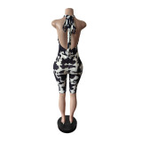 EVE Print Sleeveless Backless Fifth Jumpsuit MEM-88695