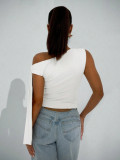 EVE Solid-Color Slash Neck Sleeveless Top  GYWO-55055