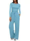 EVE Sport Long Sleeve Solid Color Two Piece Pants Set GYWO-8836