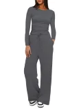EVE Sport Long Sleeve Solid Color Two Piece Pants Set GYWO-8836