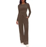 EVE Sport Long Sleeve Solid Color Two Piece Pants Set GYWO-8836