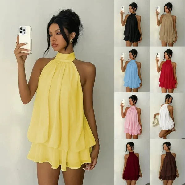 EVE Sexy Backless Solid Color Mini Dress GYWO-55056