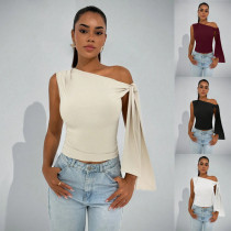 EVE Solid-Color Slash Neck Sleeveless Top  GYWO-55055