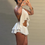 EVE Solid Color Halterneck Backless Vest Shorts 2 Piece Set GZJQ-K6S03135A