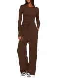 EVE Sport Long Sleeve Solid Color Two Piece Pants Set GYWO-8836