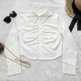 EVE Solid Color Ruched Single Breasted Shirt GPBY-SH827