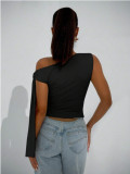 EVE Solid-Color Slash Neck Sleeveless Top  GYWO-55055