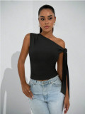 EVE Solid-Color Slash Neck Sleeveless Top  GYWO-55055