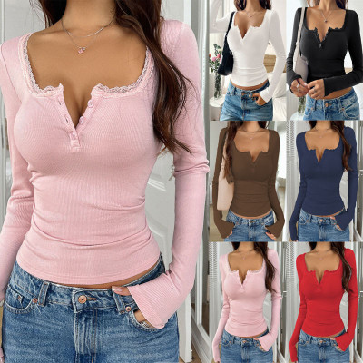 EVE V Neck Solid Color Tops GYWO-55040
