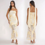 EVE Sexy Ribbon Print Backless Tube Top Maxi Dress BY-7671