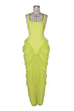 EVE Sleeveless Solid Chiffon Pleated Maxi Dress ZSD-0781