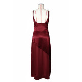 EVE Sexy Backless Satin Patchwork Chiffon Maxi Dress ZSD-0778