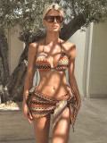 EVE Sexy Print Tie Up Bikinis 3 Piece Swimsuit CASF-6811