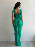EVE Sleeveless Solid Chiffon Pleated Maxi Dress ZSD-0781