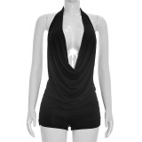 EVE Solid Color Backless Halterneck Two Piece Short Set MXBF-J26ST022