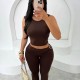EVE Sleeveless Solid Top Tight Two Piece Pants Set GYWO-55201