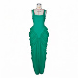 EVE Sleeveless Solid Chiffon Pleated Maxi Dress ZSD-0781
