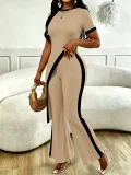 EVE Contrast Color Irregular Top Pants 2 Piece Set QYMF-M604