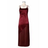 EVE Sexy Backless Satin Patchwork Chiffon Maxi Dress ZSD-0778