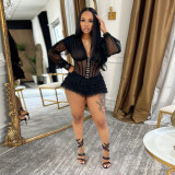EVE V Neck See Through Mesh Mini Dress BY-7685