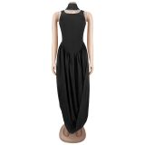 EVE Solid Color Ribbon Sleeveless Split Maxi Dress BY-7659