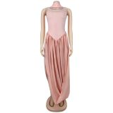 EVE Solid Color Ribbon Sleeveless Split Maxi Dress BY-7659