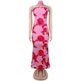 EVE Sexy Ribbon Print Backless Tube Top Maxi Dress BY-7671