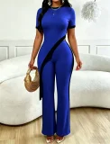EVE Contrast Color Irregular Top Pants 2 Piece Set QYMF-M604