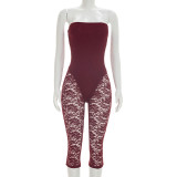 EVE Zipper See Through Lace Patchwork Seventh Jumpsuit MXBF-J26JP126