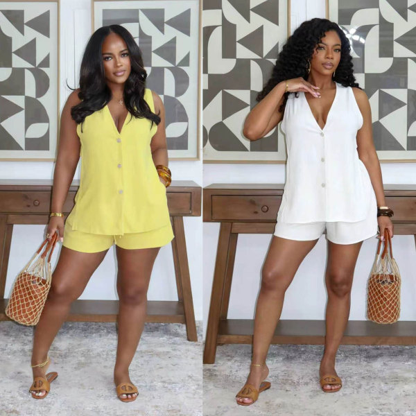 EVE Sleeveless Solid Color Two Piece Shorts Set NY-3893