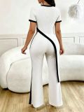 EVE Contrast Color Irregular Top Pants 2 Piece Set QYMF-M604