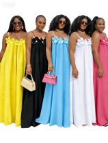 EVE 3D Floral Sleeveless Loose Sling Maxi Dress GCYF-2609