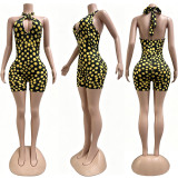 EVE Polka Dots Print Deep V Neck Backless Romper CM-60411