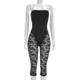EVE Zipper See Through Lace Patchwork Seventh Jumpsuit MXBF-J26JP126