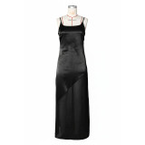 EVE Sexy Backless Satin Patchwork Chiffon Maxi Dress ZSD-0778