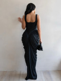 EVE Sleeveless Solid Chiffon Pleated Maxi Dress ZSD-0781
