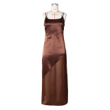 EVE Sexy Backless Satin Patchwork Chiffon Maxi Dress ZSD-0778