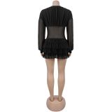 EVE V Neck See Through Mesh Mini Dress BY-7685