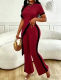 EVE Contrast Color Irregular Top Pants 2 Piece Set QYMF-M604