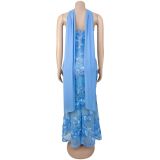 EVE Sexy Ribbon Print Backless Tube Top Maxi Dress BY-7671