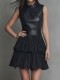 EVE Sleeveless PU Leather Patchwork Ruffles Mini Dress GWDS-260143