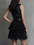 EVE Sleeveless PU Leather Patchwork Ruffles Mini Dress GWDS-260143
