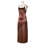 EVE Sexy Backless Satin Patchwork Chiffon Maxi Dress ZSD-0778