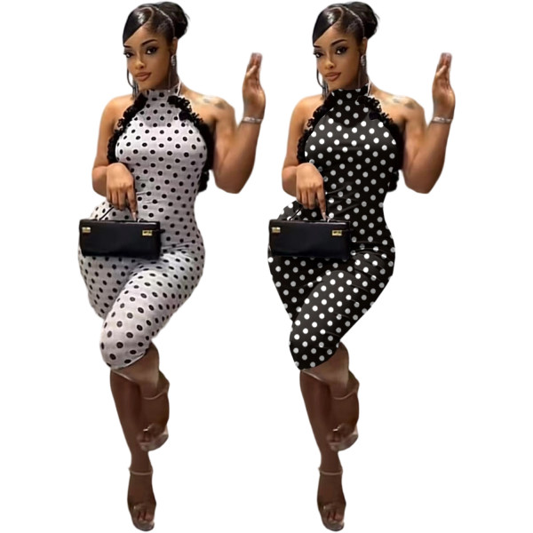 EVE Polka Dots Print Sleeveless Patchwork Jumpsuit TK-6352