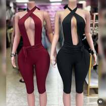 EVE Deep V Neck Backless Tie Up Seventh Jumpsuit YWXS-K26L2184