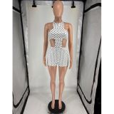 EVE Polka Dots Print Off Shoulder Romper FOSF-8827